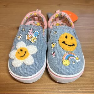 Wonder Nation Baby Denim Slip On Shoes Size 6 NWT Happy Face